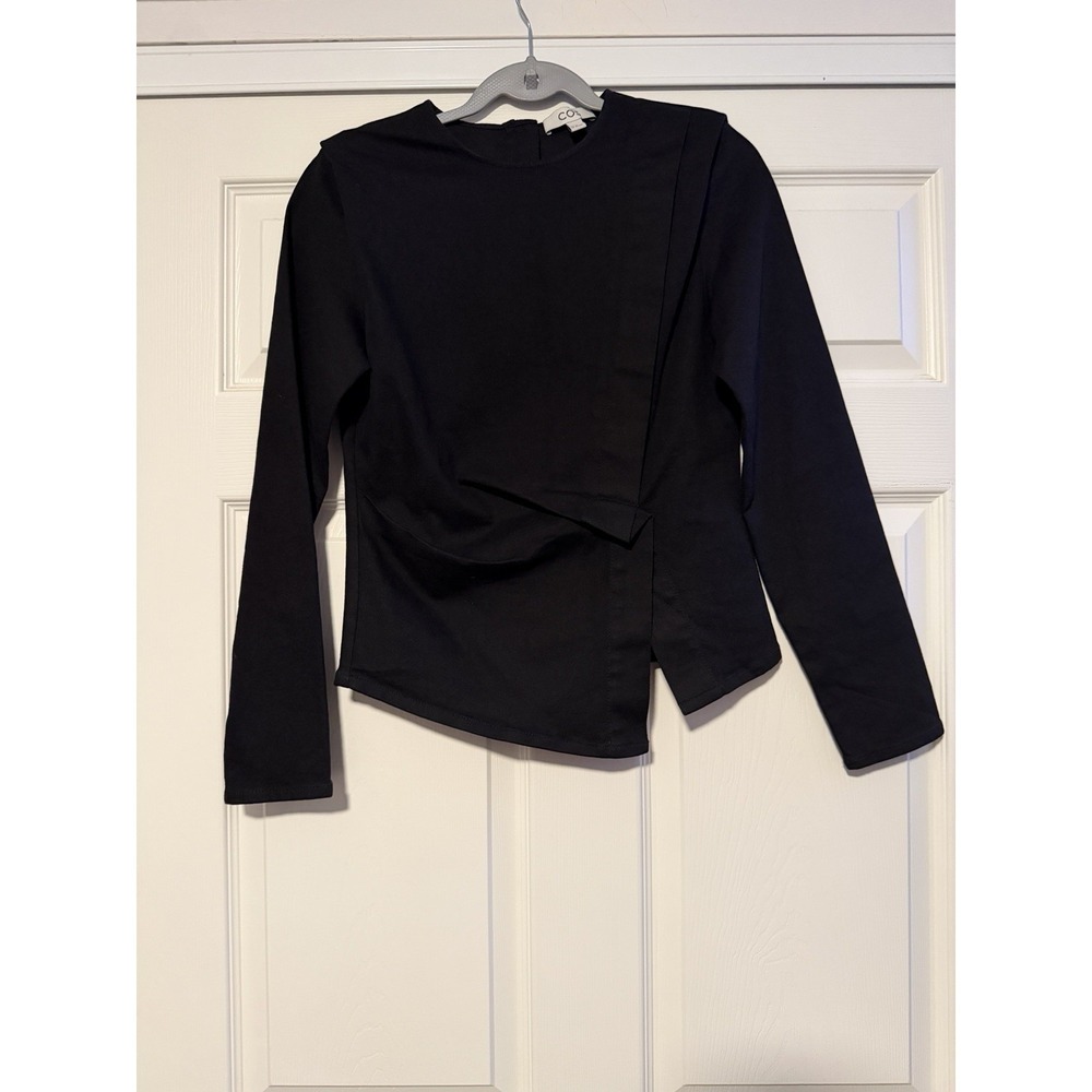 COS Asymmetrical Structured Denim Black Long Sleeve Top Artsy